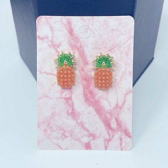Orange Coral Pineapple Post Studs Earrings - Picture 6 of 7